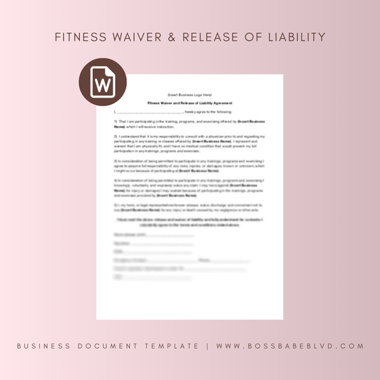 Fitness Waiver and Release of Liability Agreement Template