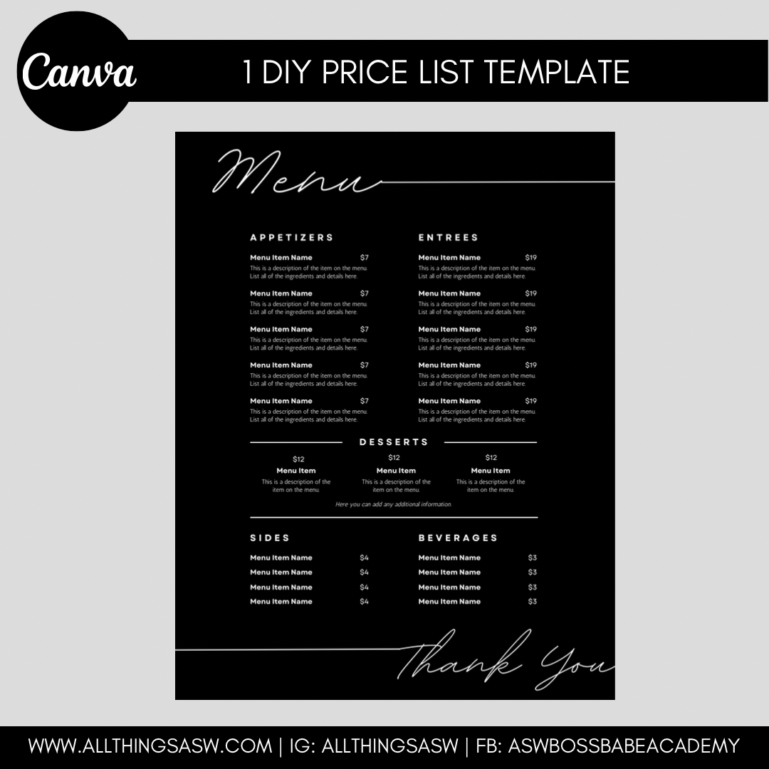 DIY Restaurant Menu Template