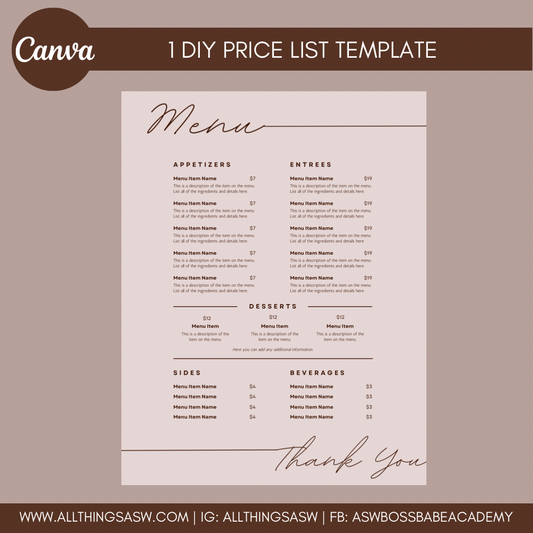 DIY Restaurant Menu Template